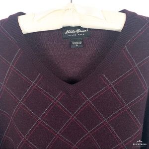 VTG Eddie Bauer Sweater 100% Merino Wool‎ Mens XL V Neck Grandpa Dad Sweater